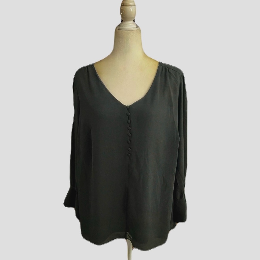 Black V-Neck Long Sleeve Blouse